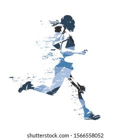 Running woman, abstract blue vector illustration