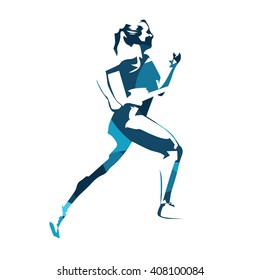 Running woman abstract blue vector illustration. Run, sport, active people