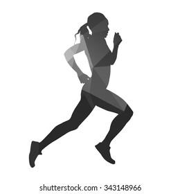 Running woman. Abstract geometric vector silhouette