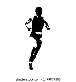 Running woman, abstract ink drawing isolated vector silhouette. Run