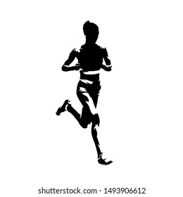 Running woman, abstract ink drawing isolated vector silhouette, comic style. Marathon runner