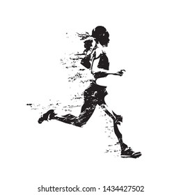 Running woman, abstract isolated vector silhouette