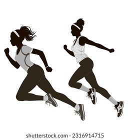 Running woman, abstract vector silhouette