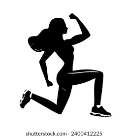 Running woman, abstract vector silhouette.