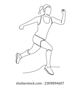 Running woman, athlete, vector - continuous line drawing. One continuous line drawing of young athlete focus running sprint. Individual sport, competitive concept.