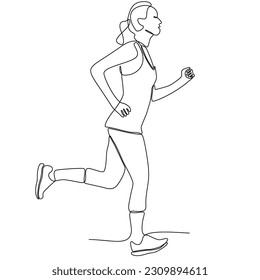 Running woman, athlete, vector - continuous line drawing. One continuous line drawing of young athlete focus running sprint. Individual sport, competitive concept.