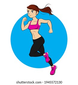 Running woman cartoon character design. Vector character illustration.