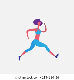 running woman cartoon character sportswoman activities isolated healthy lifestyle concept full length flat vector illustration