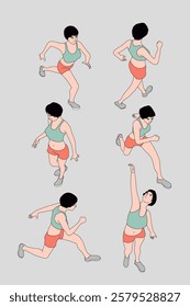 Running woman Character in isometric vector illustration, suitable for Exercises, sport, jogging and health content, suitable for infographic, Poster of running poses, etc
