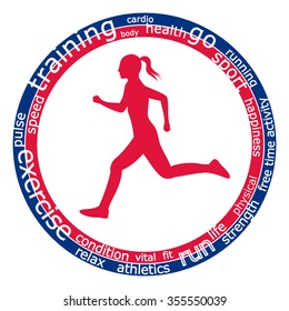running woman in circular shape with words