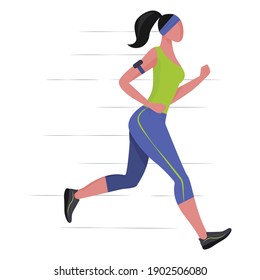 A running woman. Daily routine. A healthy way of life. Vector illustration in flat style