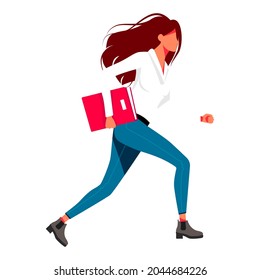 running woman with documents in hand. Vector illustration