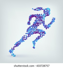 Running woman, eps 10. Winner girl at finish line illustration. Leadership concept.