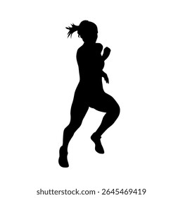 Running woman, female sprinter, run. Isolated vector silhouette. Athletics