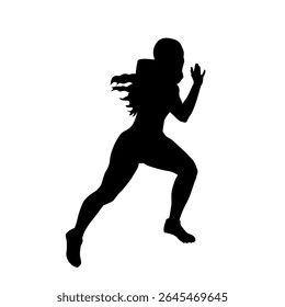 Running woman, female sprinter, run. Isolated vector silhouette. Athletics