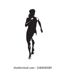 Running woman, front view, abstract isolated vector silhouette, ink drawing. Run logo