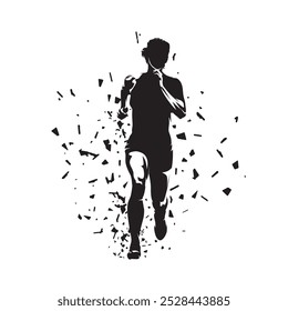 Running woman, front view, abstract isolated vector silhouette, ink drawing. Run logo