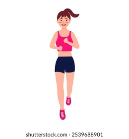 Running woman with front view vector illustration. Marathon runner.