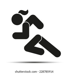 Running woman or girl. Simple symbol of run isolated on a white background. Vector Illustration.