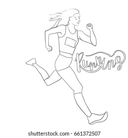 Running woman. Hand drawn sketch vector illustration.