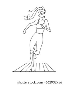 Running woman. Hand drawn sketch vector illustration.