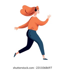 Running woman with headphones icon isolated