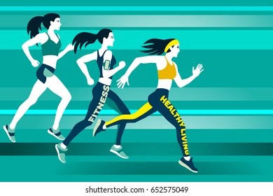 Running woman at high speed moving along the road. Fitness, healthy life style. Female athlete on the competition or marathon. Useful to design sports banners, icons, backgrounds and posters.