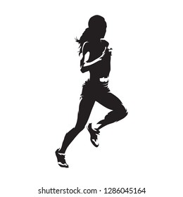 Running woman, isolated vector silhouette. Run, heathy lifestyle