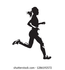 Running woman, isolated vector silhouette. Run, heathy lifestyle