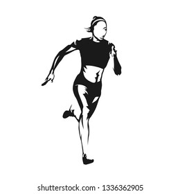Running woman, isolated vector silhouette. Ink drawing. Run, heathy lifestyle