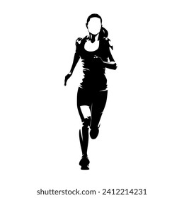 Running woman, isolated vector silhouette, front view