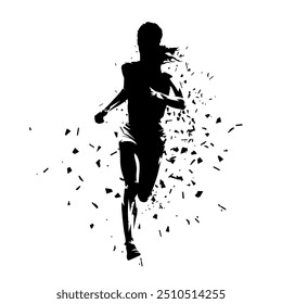 Running woman, isolated vector silhouette. Front view. Female runner