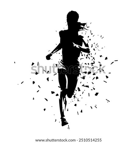 Running woman, isolated vector silhouette. Front view. Female runner