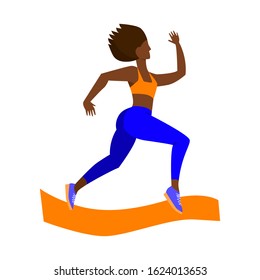 Running woman, woman jogging. Healthy lifestyle. Girl doing training. Flat vector concept illustration on white background. Side view. 