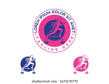 Running woman and justice scales logo template_vector. (sportsman rights concept)