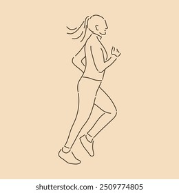 Mujer Corriendo. Dibujo de arte lineal. Ilustración vectorial de esquema de esbozo