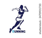 Running woman logo vector illustration design on white background. Silhouette runner woman abstract.