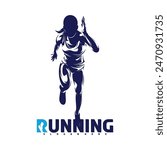 Running woman logo vector illustration design on white background. Silhouette runner woman abstract.