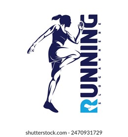 Running woman logo vector illustration design on white background. Silhouette runner woman abstract.