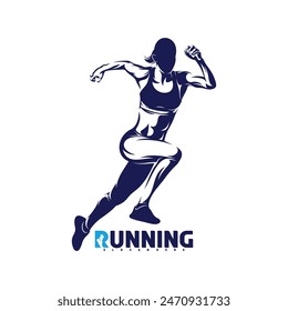 Diseño de la Ilustración vectorial del logotipo de la mujer corriendo sobre fondo blanco. Silueta de la mujer corredor abstracto.