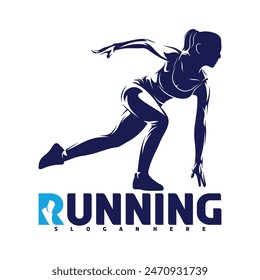 Running woman logo vector illustration design on white background. Silhouette runner woman abstract.