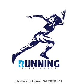 Running woman logo vector illustration design on white background. Silhouette runner woman abstract.