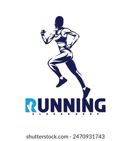 Running woman logo vector illustration design on white background. Silhouette runner woman abstract.