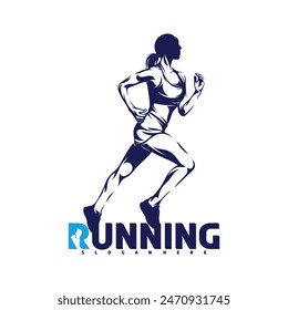 Running woman logo vector illustration design on white background. Silhouette runner woman abstract.