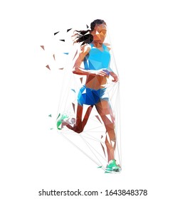 Running woman, low polygonal isolated vector illustration