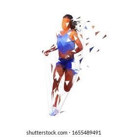 Running woman, low polygonal isolated vector illustration