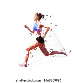 Running woman, low polygonal isolated vector illustration