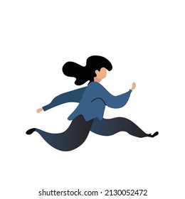 Running woman. Manager runs, fast employee icon, busy person hurries to office, late character vector illustration