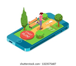 Running woman. Mobile app for running. Sport workout UI applications interface.  Running activity app. Fitness application design. Fitness tracker. The concept of an active lifestyle of a modern girl.