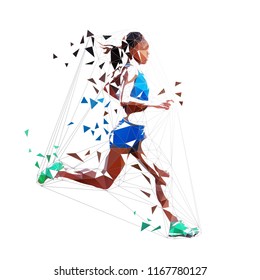 Running woman polygonal vector isolated illustration. Low poly geometric marathon runner